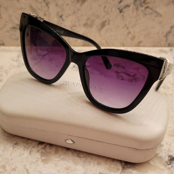 Swarovski Official Sunglasses SK 157 01B Crystal Black Frames Purple Lenses Cat - Picture 2 of 16